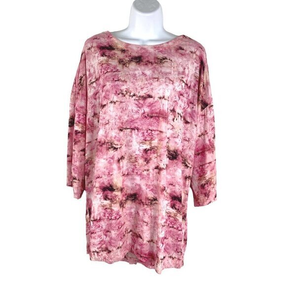 Soft Surroundings Abilene Top Women's Medium 3/4 Sleeve Pink Printed Rayon Blend - Picture 3 of 10